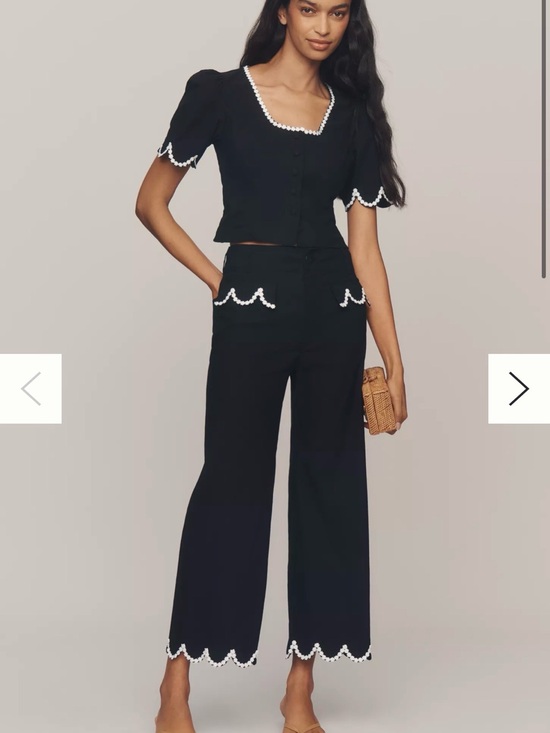 Maeve Pants - Maeve Black Wide-Leg Pants with White Scallop Trim